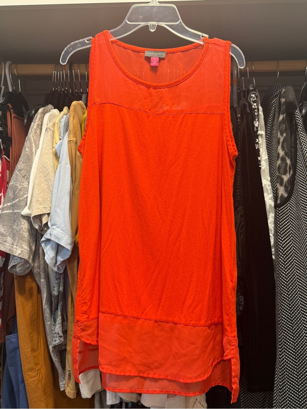 Vince Camuto Orange Red Sleeveless Layered Shift Top